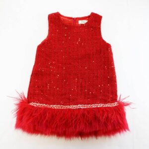 Product Image for  Red Tweed Feather Trim Dress