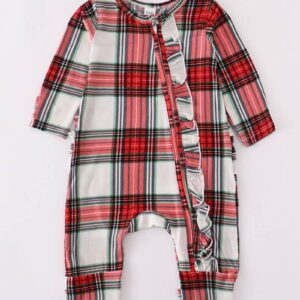 Product Image for  Red Plaid Bamboo Baby Romper w 2 Way Zip