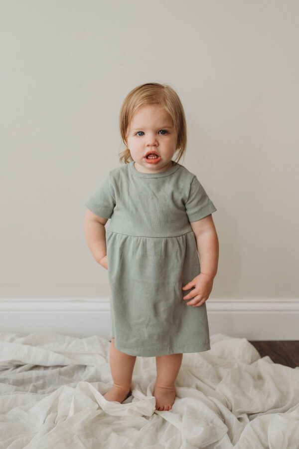 Product Image for  Organic cotton ribbed knit dress in “Pistachio”