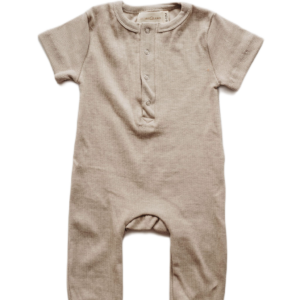 Product Image for  Organic cotton ribbed knit romper in “Mushroom”