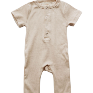 Product Image for  Organic cotton ribbed knit romper in “Oat”