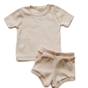 Product Image for  Organic cotton ribbed knit short set in “Oat”