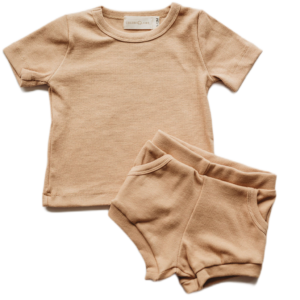 Product Image for  Organic cotton ribbed knit short set in “Wheat”