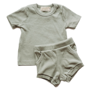 Product Image for  Organic cotton ribbed knit short set in “Pistachio”