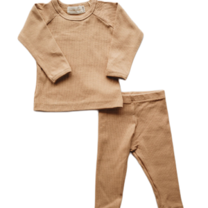 Product Image for  Organic cotton ribbed knit set in “Wheat”